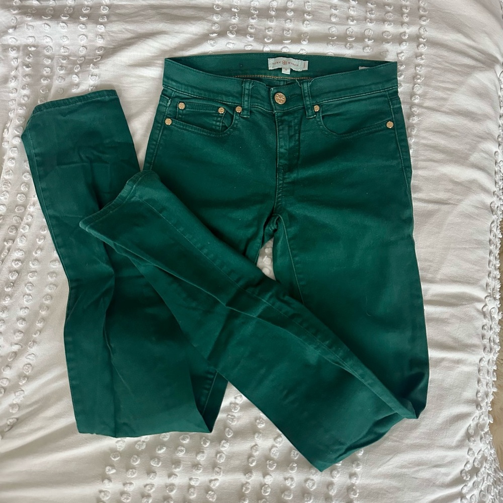 Tory Burch Green Skinny Jeans with Stretch Denim